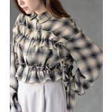 ベージュ | フリルリボンチェックキャンディ袖ブラウス | rps