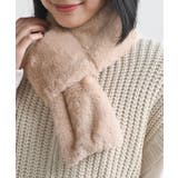Lベージュ | リブ編みニット×フェイクファーマフラー | rps