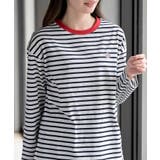 オフホワイト2 | ワンポイント刺繍ボーダー配色カットソー | rps