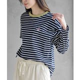 ネイビー | ワンポイント刺繍ボーダー配色カットソー | rps