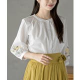 刺繍スリーブバンドカラー７分袖ブラウス | rps | 詳細画像1 