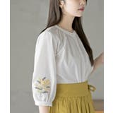 刺繍スリーブバンドカラー７分袖ブラウス | rps | 詳細画像9 