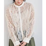 アイボリー | バンドカラー刺繍シアーブラウス | rps