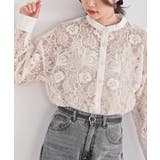 アイボリー2 | バンドカラー刺繍シアーブラウス | rps