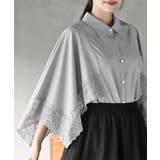 グレー | ふちどりレースケープブラウス | rps
