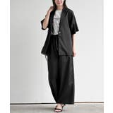 ブラック | 半袖テーラージャケット＋ワイドパンツセットアップ | rps