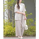 オフベージュ | 半袖テーラージャケット＋ワイドパンツセットアップ | rps