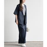 ネイビー | 半袖テーラージャケット＋ワイドパンツセットアップ | rps