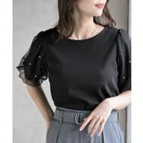 ブラック | チュールパールハーフスリーブカットプルオーバー | rps