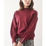 ボルドー | 袖口パールフリルネックスポンジニットプルオーバー | rps
