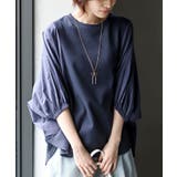 ネイビー | 異素材切替7分袖ワッフルドルマンワイドプルオーバー | rps