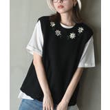 ブラック | フラワー刺繍クルーネックニットベスト | rps