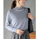 グレイッシュB | パールビジューネックハイネックニットプルオーバー | rps