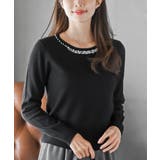 ブラック | パールビジューネッククルーネックニットプルオーバー | rps