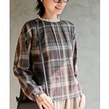 ブラウン | 衿レースチェックブラウス | rps