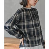 ネイビー | 衿レースチェックブラウス | rps