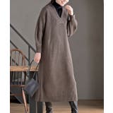 杢ブラウン | ショールカラーニットワンピース | rps