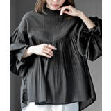 ブラック | コットンボイルフリルネックピンタックブラウス | rps