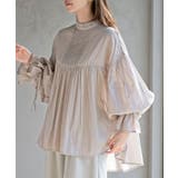 オフベージュ | コットンボイルフリルネックピンタックブラウス | rps