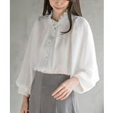 オフホワイト | ボリューム袖フリルネックブラウス | rps