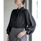 ブラック | ボリューム袖フリルネックブラウス | rps