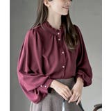 ボルドー | ボリューム袖フリルネックブラウス | rps