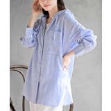 サックス | コットンシアーストライプフード付きブラウス | rps