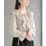 Lベージュ | ホットフィックスクロスフリルペプラムブラウス | rps