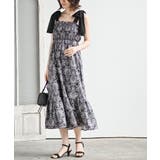 ブラック2 | 肩リボンシャーリングワンピース | rps