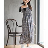 ブルー | 肩リボンシャーリングワンピース | rps