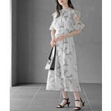 グレー | ラッフルスリーブ花柄ワンピース | rps