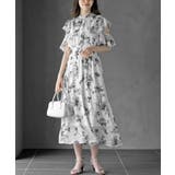 ブラック | ラッフルスリーブ花柄ワンピース | rps