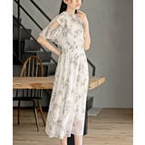 ベージュ | ラッフルスリーブ花柄ワンピース | rps