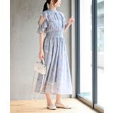 ブルー | ラッフルスリーブ花柄ワンピース | rps