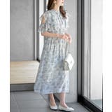 サックス | ラッフルスリーブ花柄ワンピース | rps