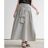 ブラック | ストライプシャツ巻き風ギャザーフレアースカート | rps