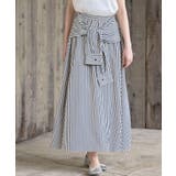 ネイビー | ストライプシャツ巻き風ギャザーフレアースカート | rps