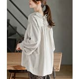 オフベージュ | レースアップピーチ起毛ボリューム袖ブラウス | rps