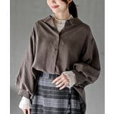 ブラウン | レースアップピーチ起毛ボリューム袖ブラウス | rps