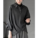 ブラック | 変形袖タックピーチ起毛スキッパーブラウス | rps