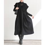 ブラック | Ｖネックシャーリングワンピース | rps