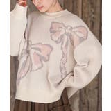 ベージュ | ＢＩＧリボン柄ニットプルオーバー | rps