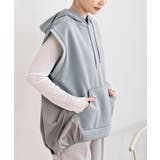 グレー | 異素材切替タックギャザーフード付きベスト | rps