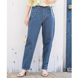 ブルー | パール付きテーパードデニムパンツ | rps