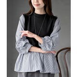 ブラック | 変形タックスリーブ衿付きドッキングブラウス | rps