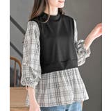 チェック | 変形タックスリーブ衿付きドッキングブラウス | rps