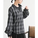 ブラック | 変形袖タックスキッパーチェックブラウス | rps