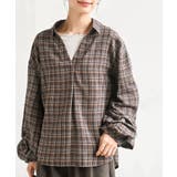 ブルー | 変形袖タックスキッパーチェックブラウス | rps