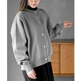 グレー | ゴールドボタンクルーネックスポンジニットカーディガン | rps