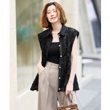 ブラック(BL) | 【洗える】パールボタン・レースペプラムジレ | RUIRUE BOUTIQUE